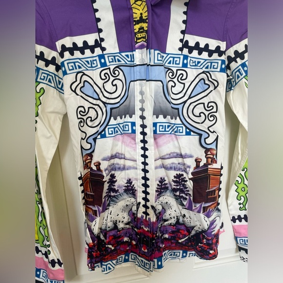 Mary Katranzou colorful equestrian fashion statement button down blouse | 8 - Picture 2 of 8